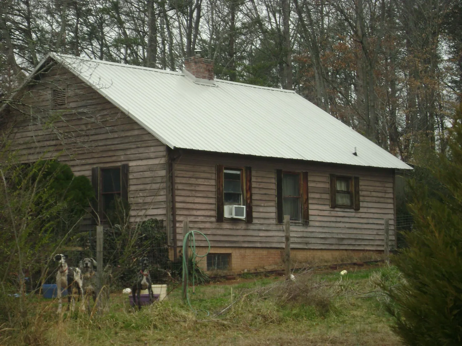 White metal roof on an old wood sided farmhouse, from a Asphalt Shingle Roof Repair job in Mulberry